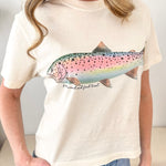 Rainbow "Fish Around And Find Trout" Cropped Tee - The Nines