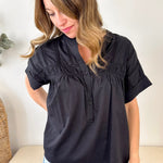 Eyelet Button Up Dolman Blouse - The Nines