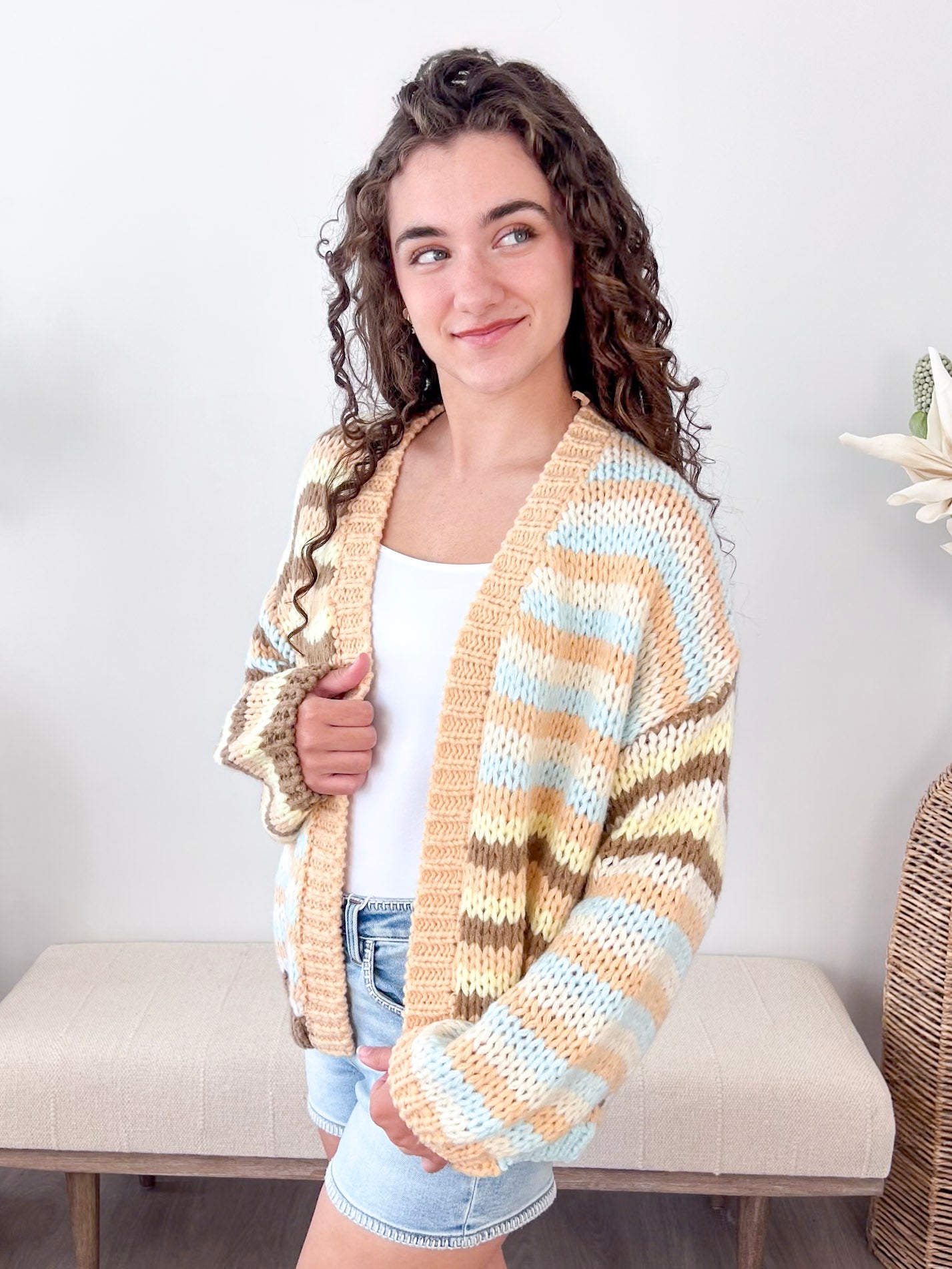 Multi Striped Melon & Coco Cardigan