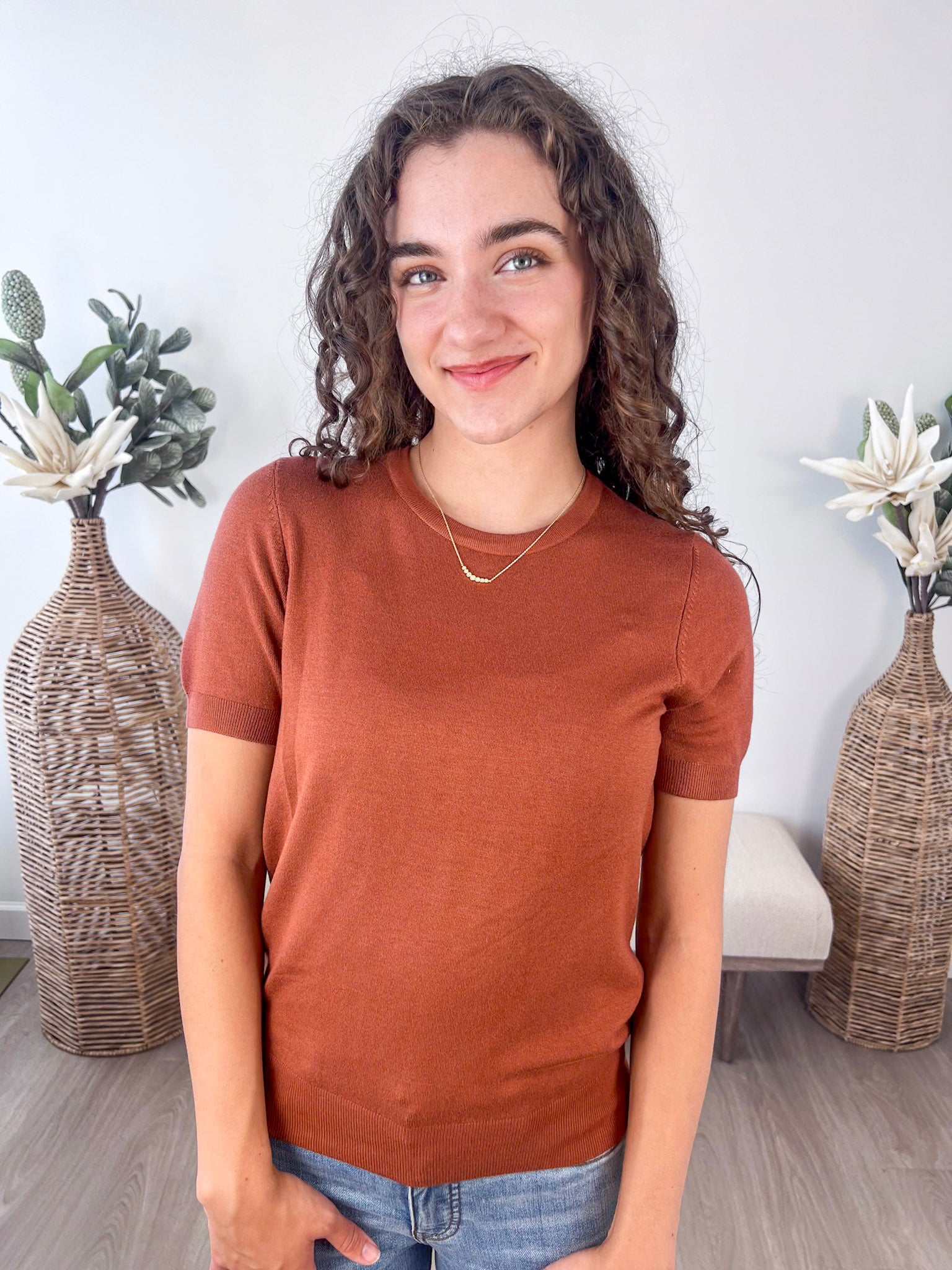 Ultra Soft Basic Short Sleeve Sweater Top