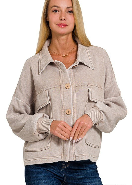 Acid Wash Button Jacket - 3 Colors! - The Nines