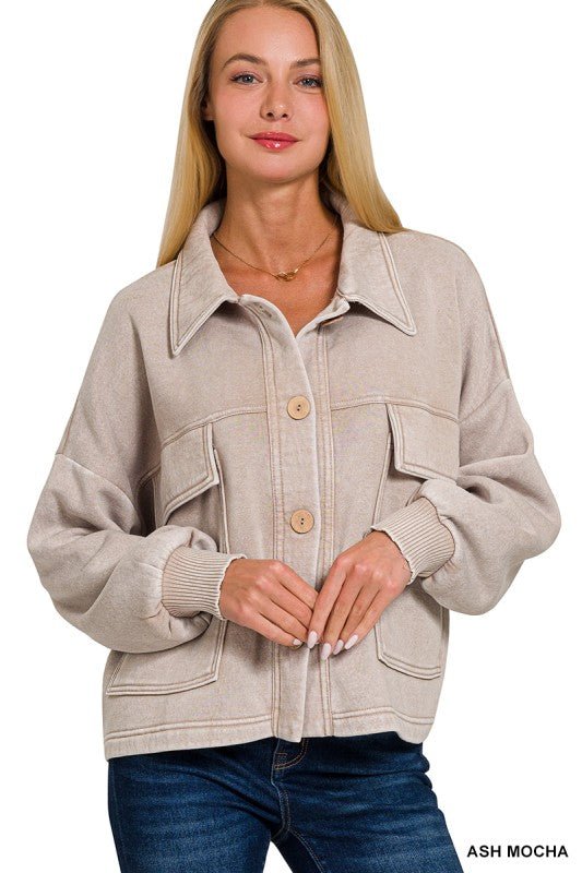 Acid Wash Button Jacket - 3 Colors! - The Nines