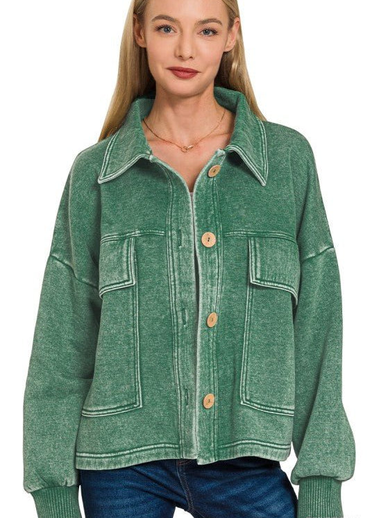 Acid Wash Button Jacket - 3 Colors! - The Nines