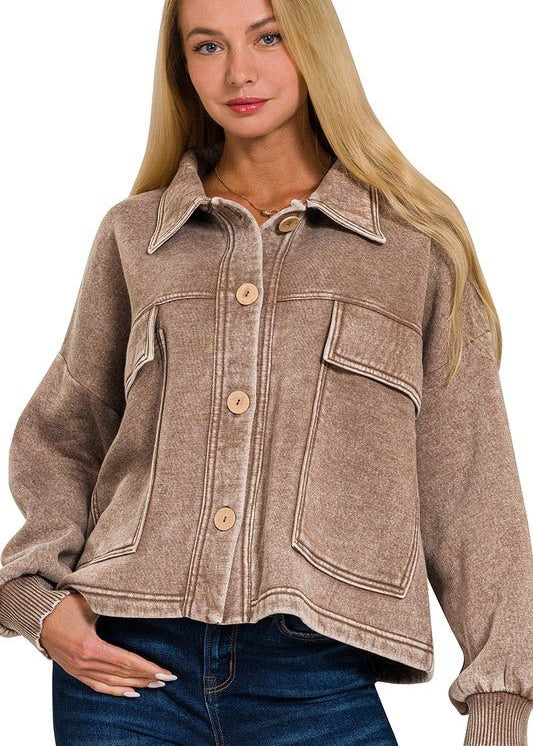 Acid Wash Button Jacket - 3 Colors! - The Nines
