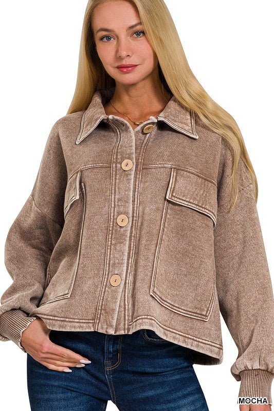 Acid Wash Button Jacket - 3 Colors! - The Nines