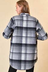 Gray Plaid Sherpa Lined Long Shacket