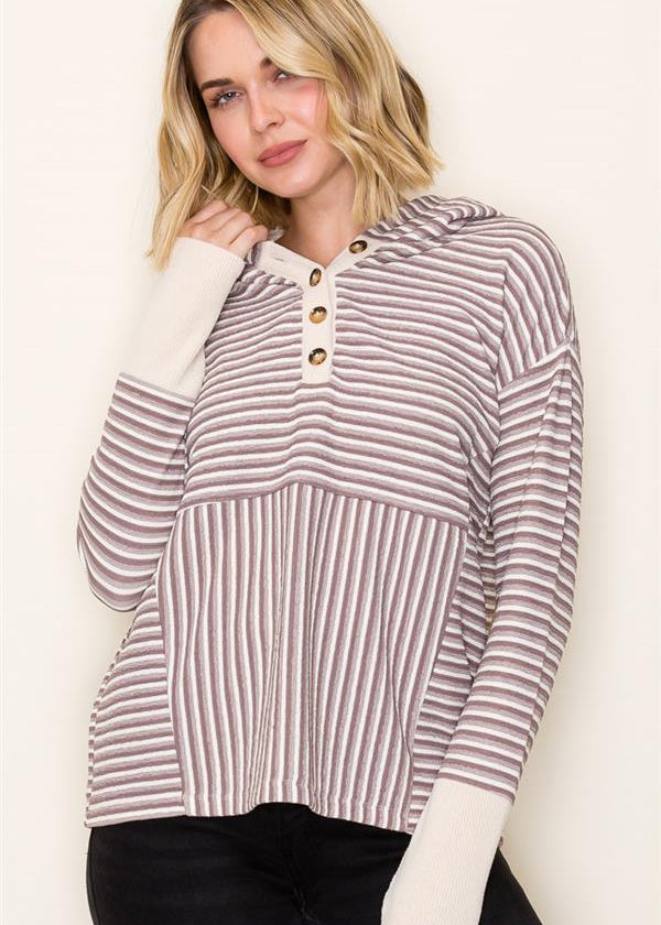 Half Button Striped Hoodie Pullover - 2 Colors! - FINAL SALE! - The Nines