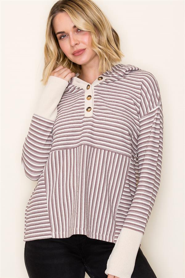 Half Button Striped Hoodie Pullover - 2 Colors! - FINAL SALE! - The Nines