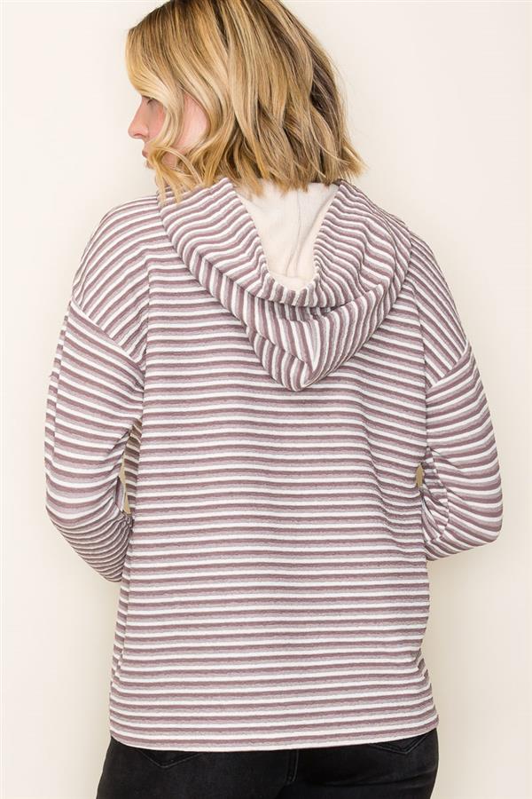 Half Button Striped Hoodie Pullover - 2 Colors! - FINAL SALE! - The Nines