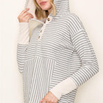 Half Button Striped Hoodie Pullover - 2 Colors! - FINAL SALE! - The Nines