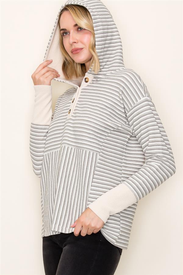 Half Button Striped Hoodie Pullover - 2 Colors! - FINAL SALE! - The Nines