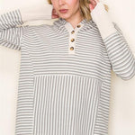 Half Button Striped Hoodie Pullover - 2 Colors! - FINAL SALE! - The Nines