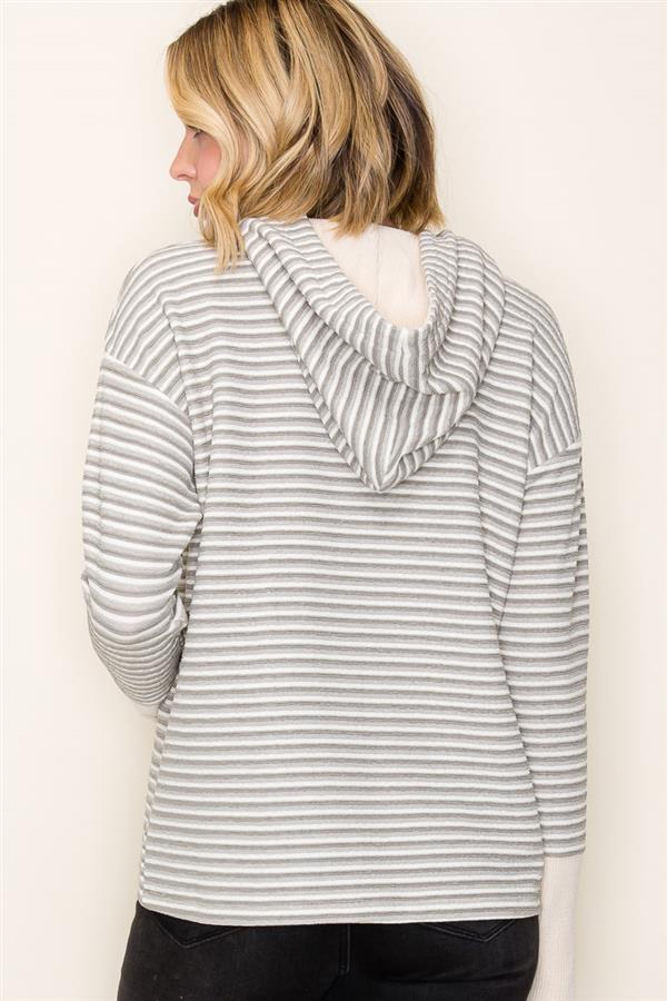 Half Button Striped Hoodie Pullover - 2 Colors! - FINAL SALE! - The Nines