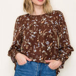 Brown Floral Top - The Nines