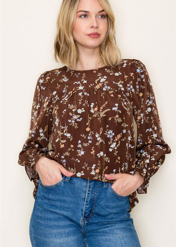Brown Floral Top - The Nines