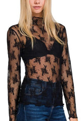 Black See Through Lace Mock Top