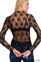 Black See Through Lace Mock Top