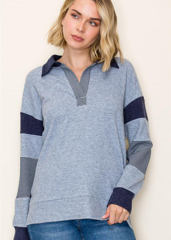Soft Split Neck Colorblock Pullovers - 2 colors! - The Nines