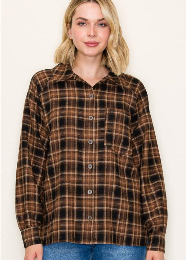 Brown, Black & Taupe Plaid Button Up - The Nines