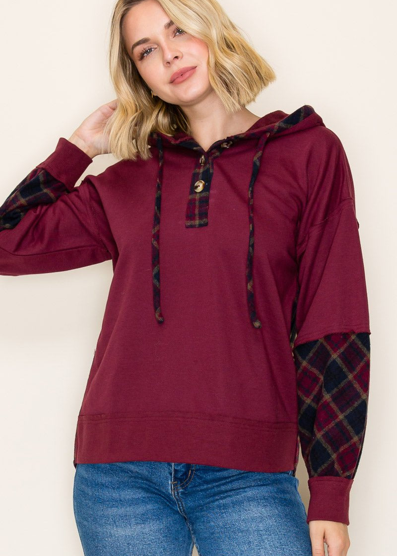 Allie Plaid Detail Hoodie Tops - The Nines