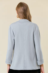 Light Gray Textured Gathered Sleeve Blazer