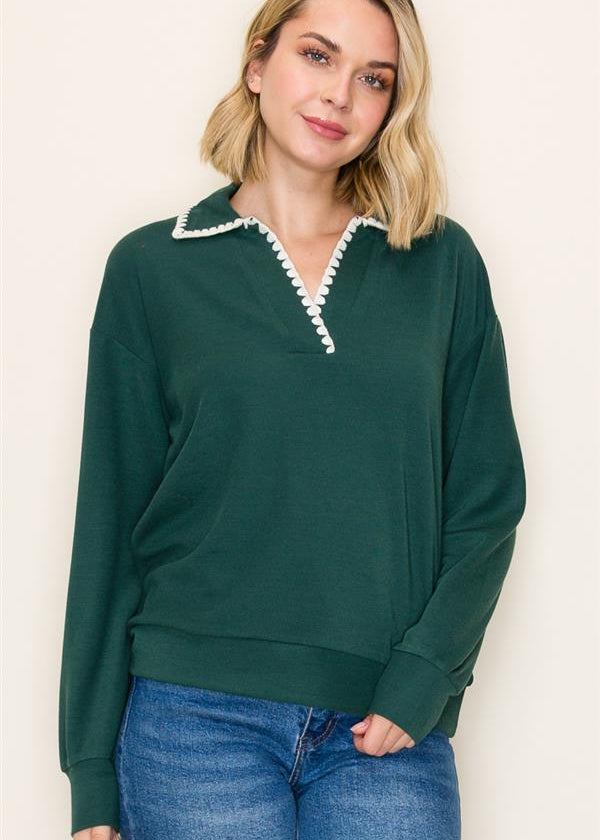 Hunter Green Stitched Collar Top - The Nines