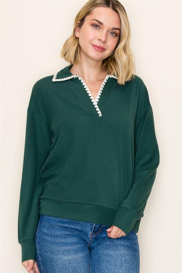 Hunter Green Stitched Collar Top - The Nines