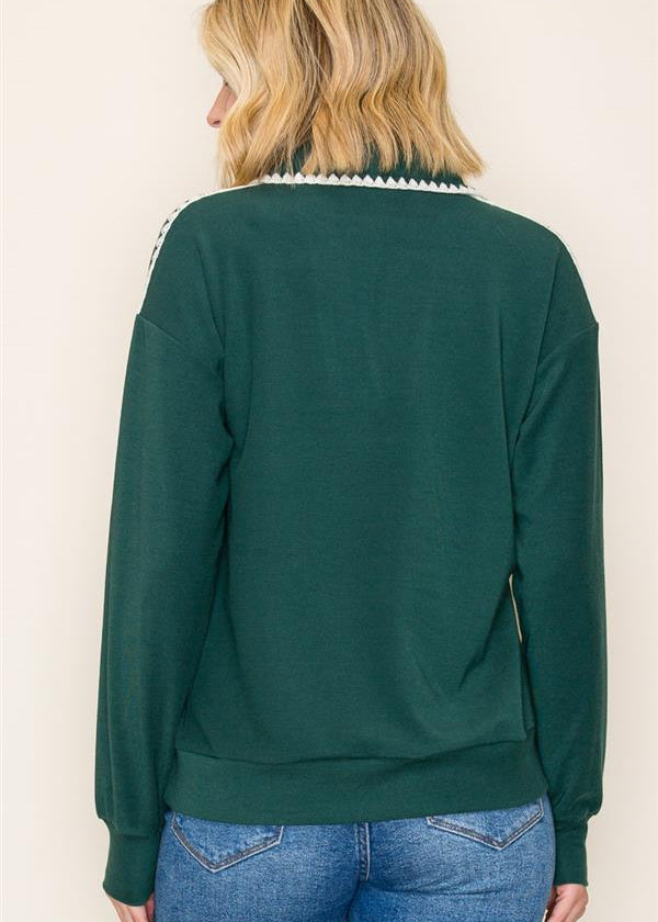 Hunter Green Stitched Collar Top - The Nines