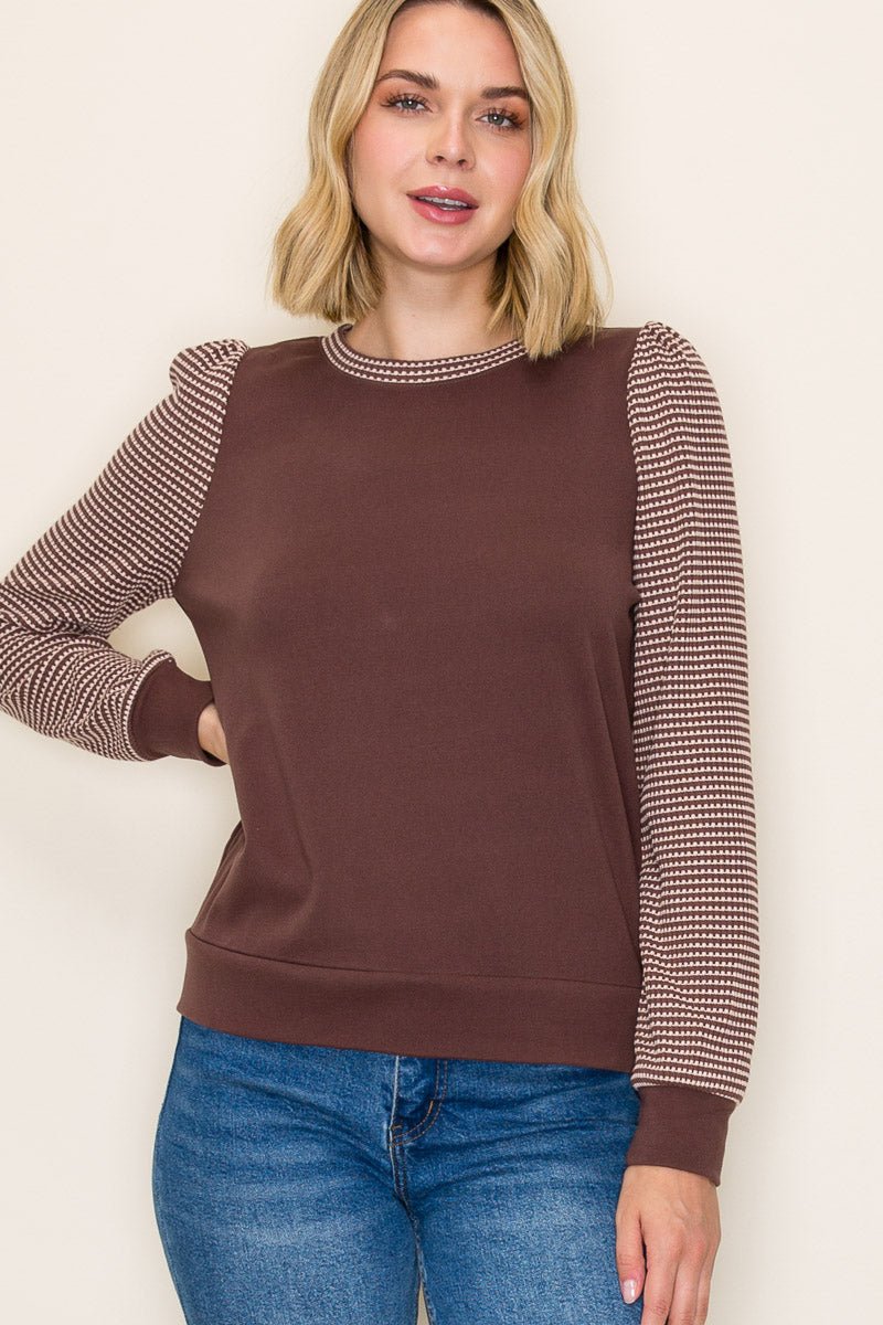 Striped Sleeve Top - 2 Colors! - The Nines