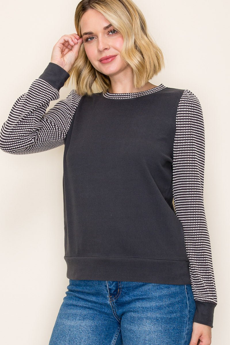 Striped Sleeve Top - 2 Colors! - The Nines