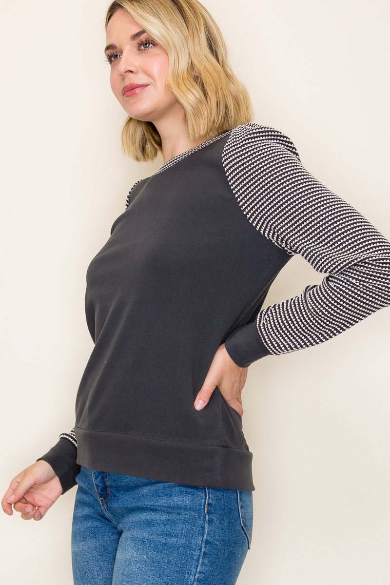 Striped Sleeve Top - 2 Colors! - The Nines