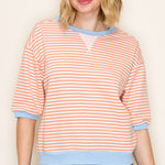 Contrast Half Sleeve Striped Sweatshirt Tops - 2 Colors ! - The Nines
