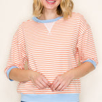 Contrast Half Sleeve Striped Sweatshirt Tops - 2 Colors ! - The Nines