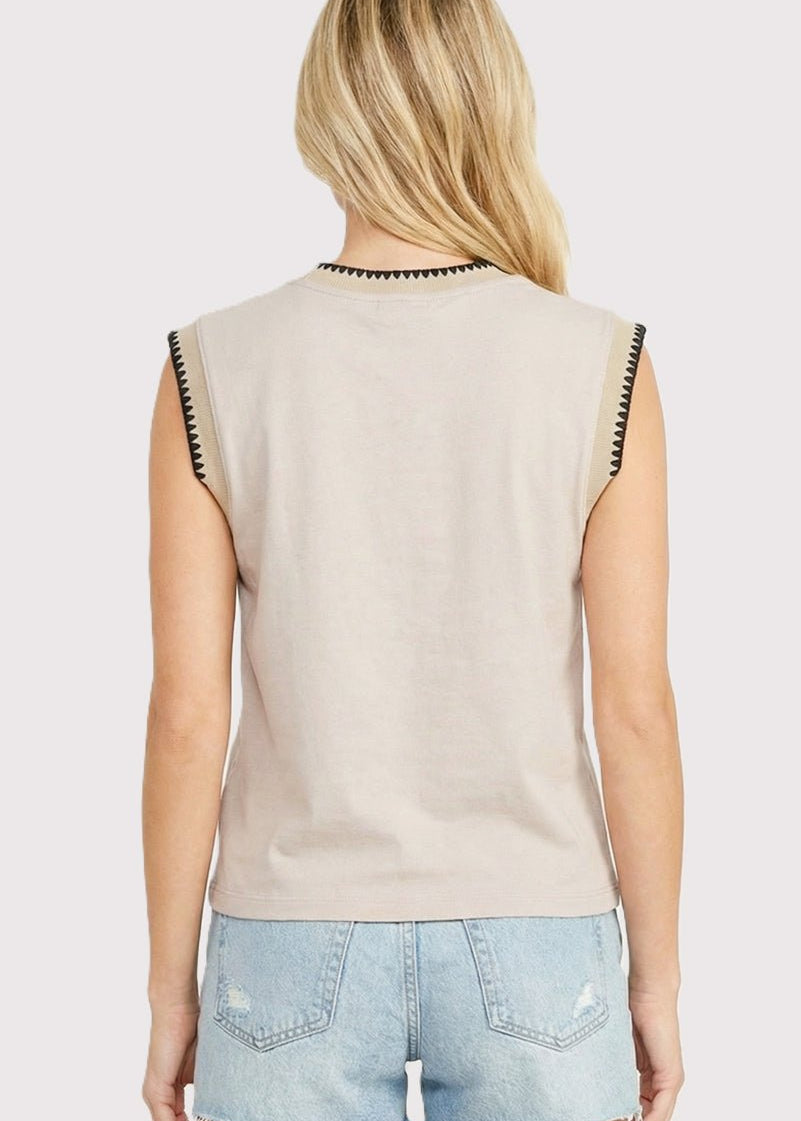 Beige & Black Stitched Top - The Nines