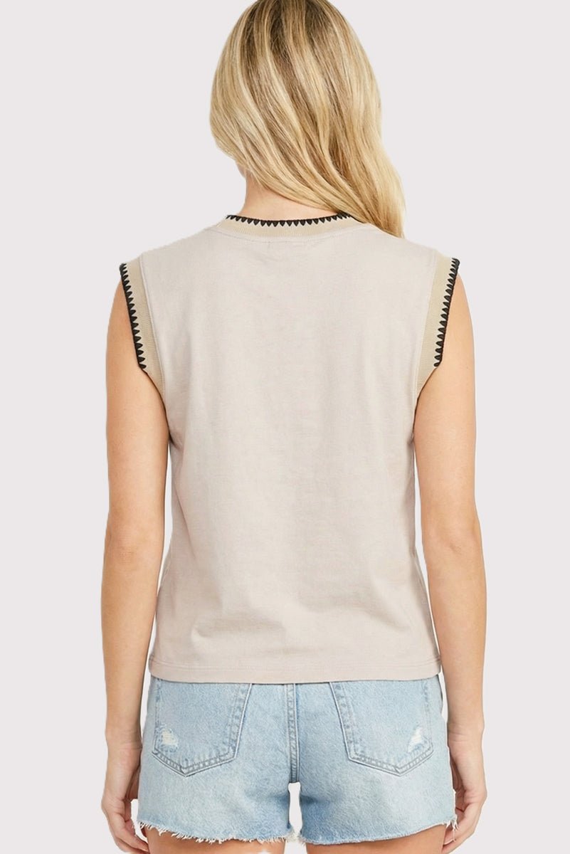 Beige & Black Stitched Top - The Nines
