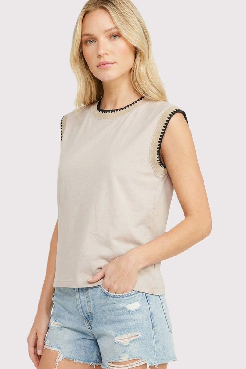 Beige & Black Stitched Top - The Nines