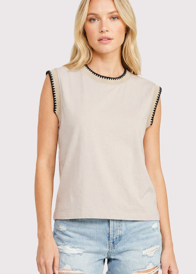 Beige & Black Stitched Top - The Nines
