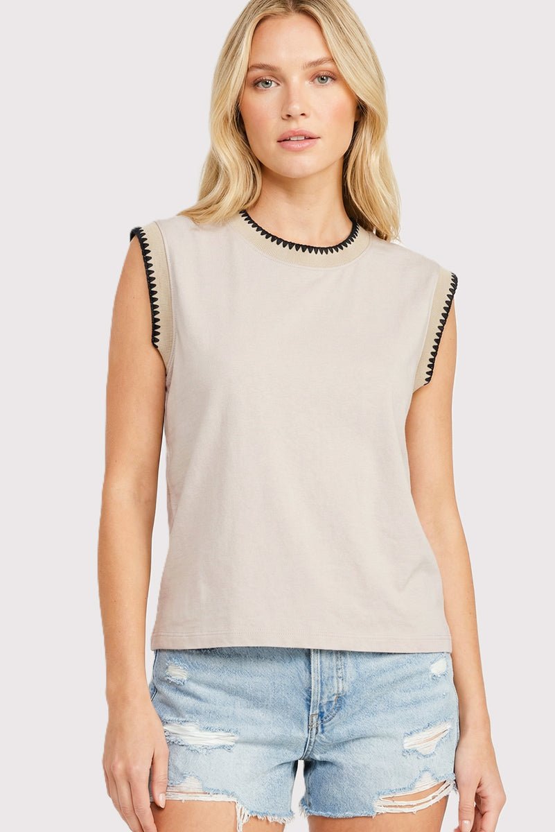 Beige & Black Stitched Top - The Nines