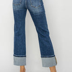 Risen Dark Wash Straight Cuffed Jeans - The Nines