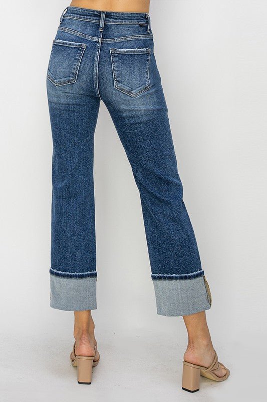 Risen Dark Wash Straight Cuffed Jeans - The Nines