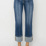 Risen Dark Wash Straight Cuffed Jeans - The Nines