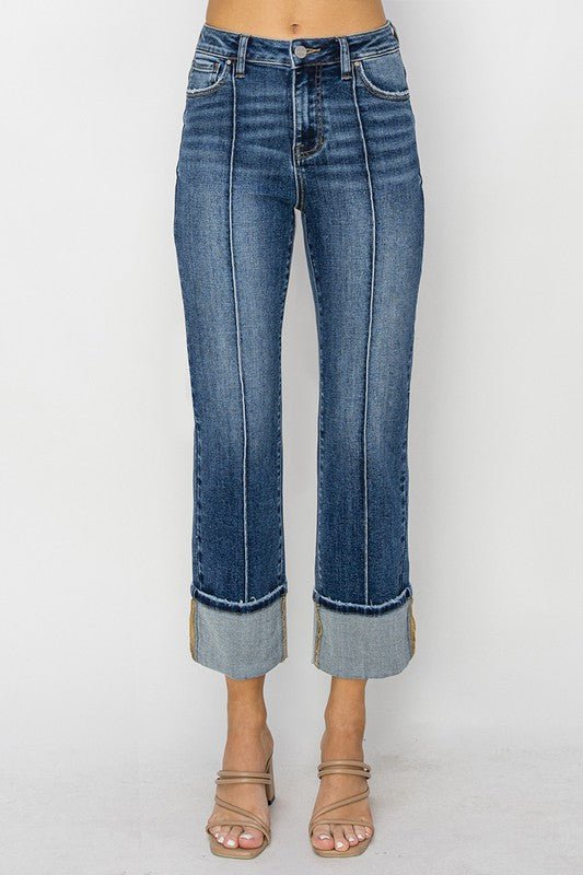 Risen Dark Wash Straight Cuffed Jeans - The Nines
