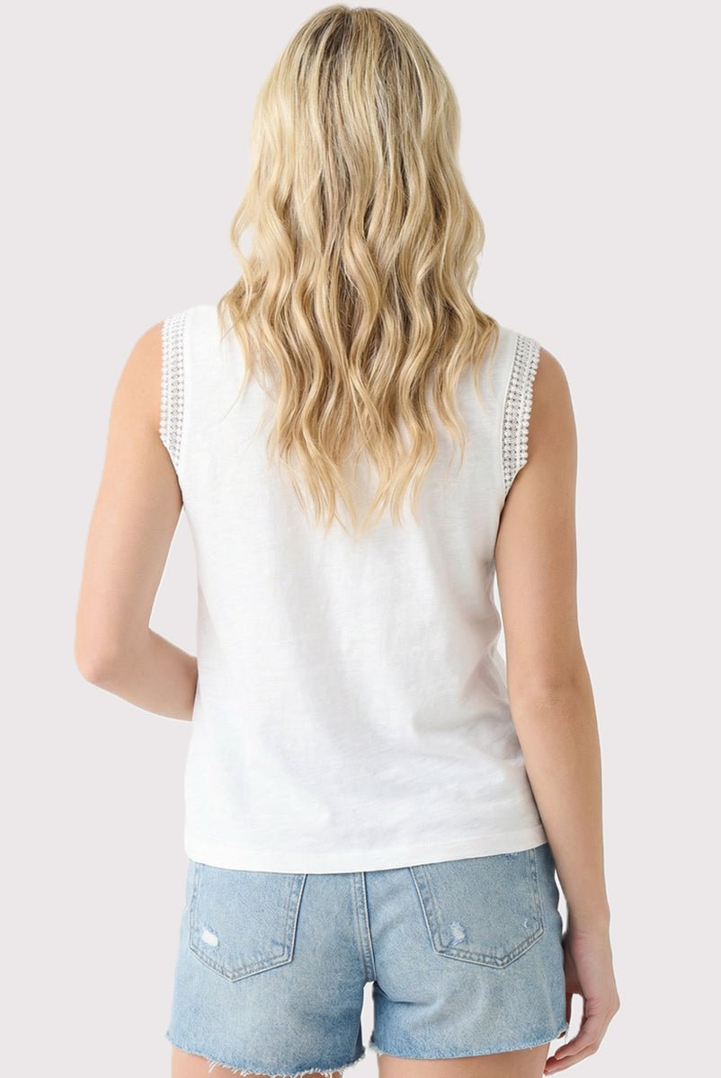 White Lace Trim V - neck Top - The Nines