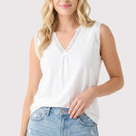 White Lace Trim V - neck Top - The Nines