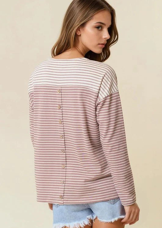 Smokey Mauve Button Back Top - The Nines