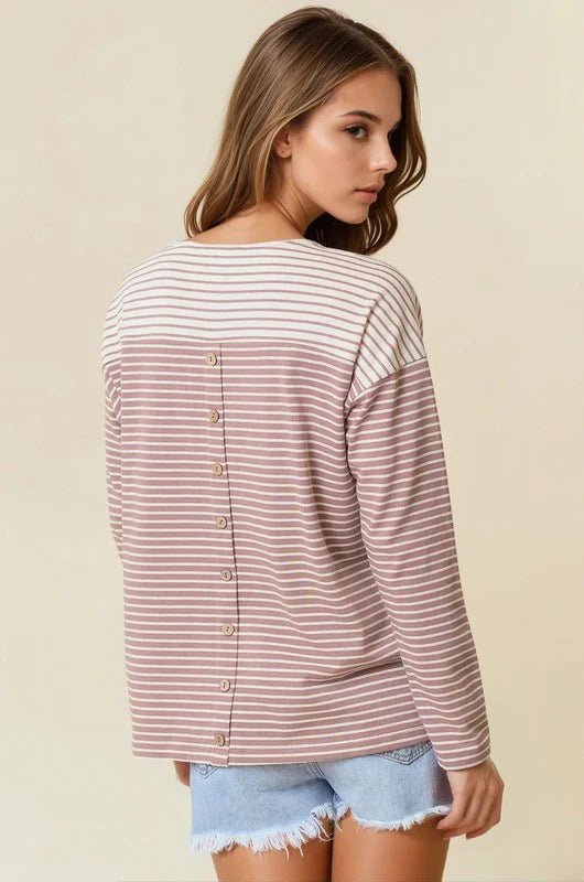Smokey Mauve Button Back Top - The Nines