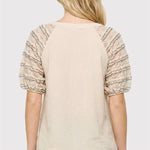 Taupe Lace Sleeve Top - The Nines