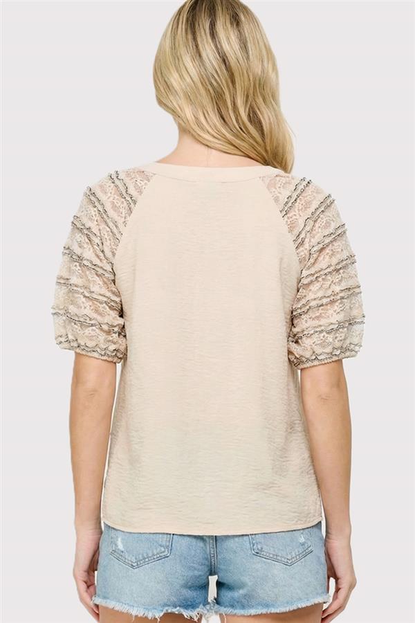Taupe Lace Sleeve Top - The Nines