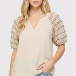Taupe Lace Sleeve Top - The Nines
