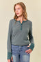 Forest Green Erin Striped Thumbhole Henley Top